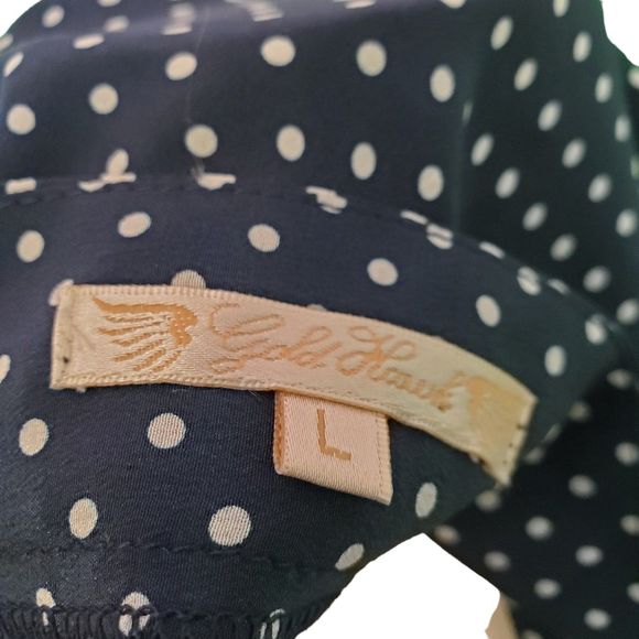 Gold Hawk Silk Lace Slip Dress Polka Dot Spaghetti Strap Sweetheart Navy Sz S-L - Picture 7 of 7